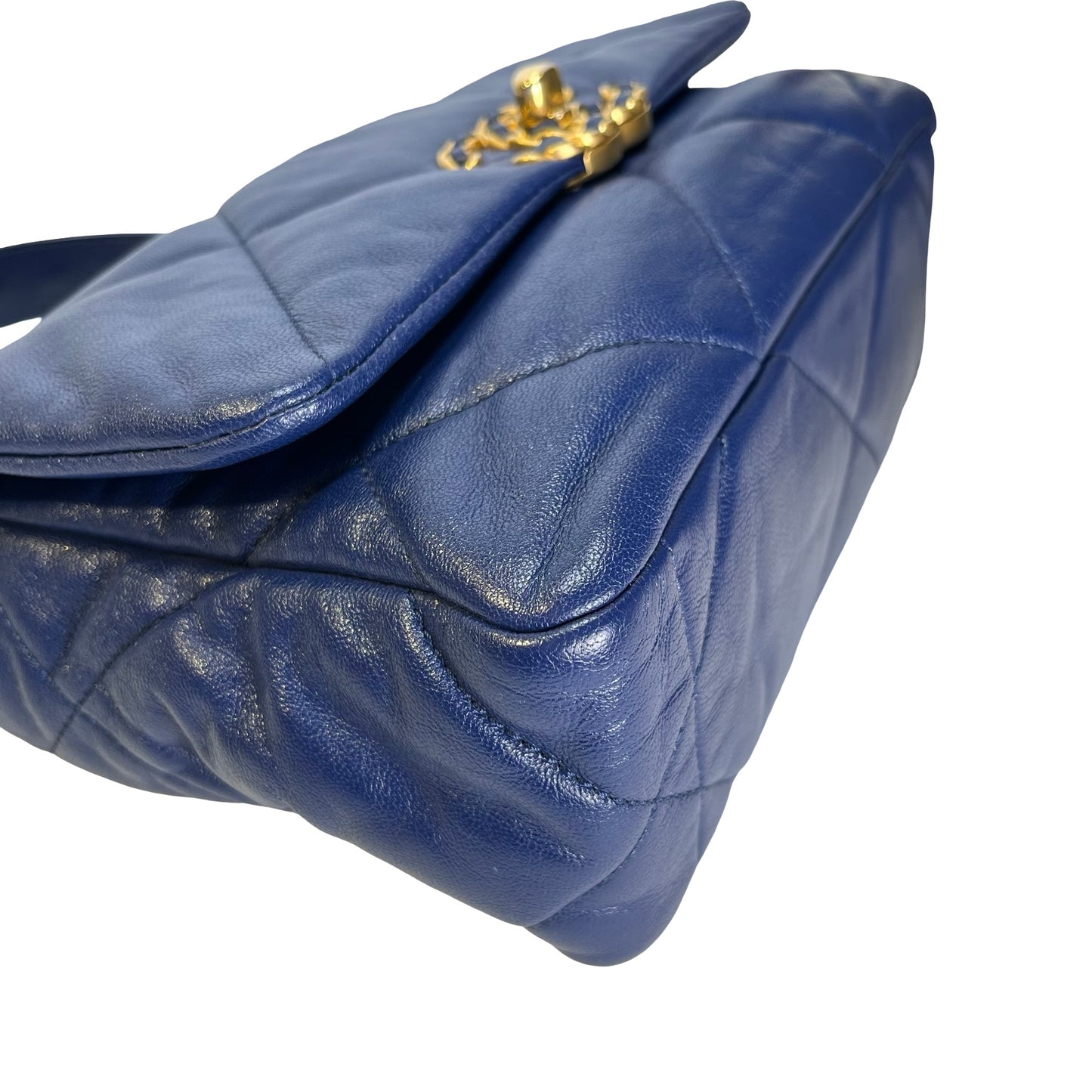 Used CHANEL Lambskin Quilted 19 Bag Shoulder Bag Navy Blue GHW