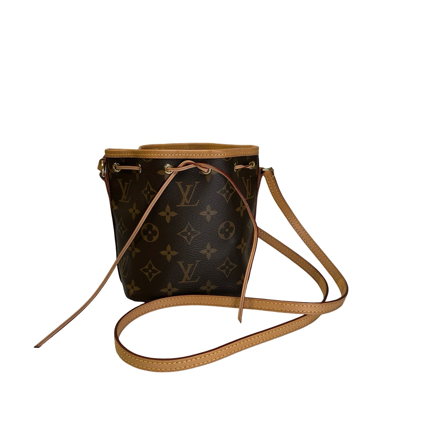 Used LOUIS VUITTON Monogram Canvas Nano Noe Bucket Bag Brown Beige Gold