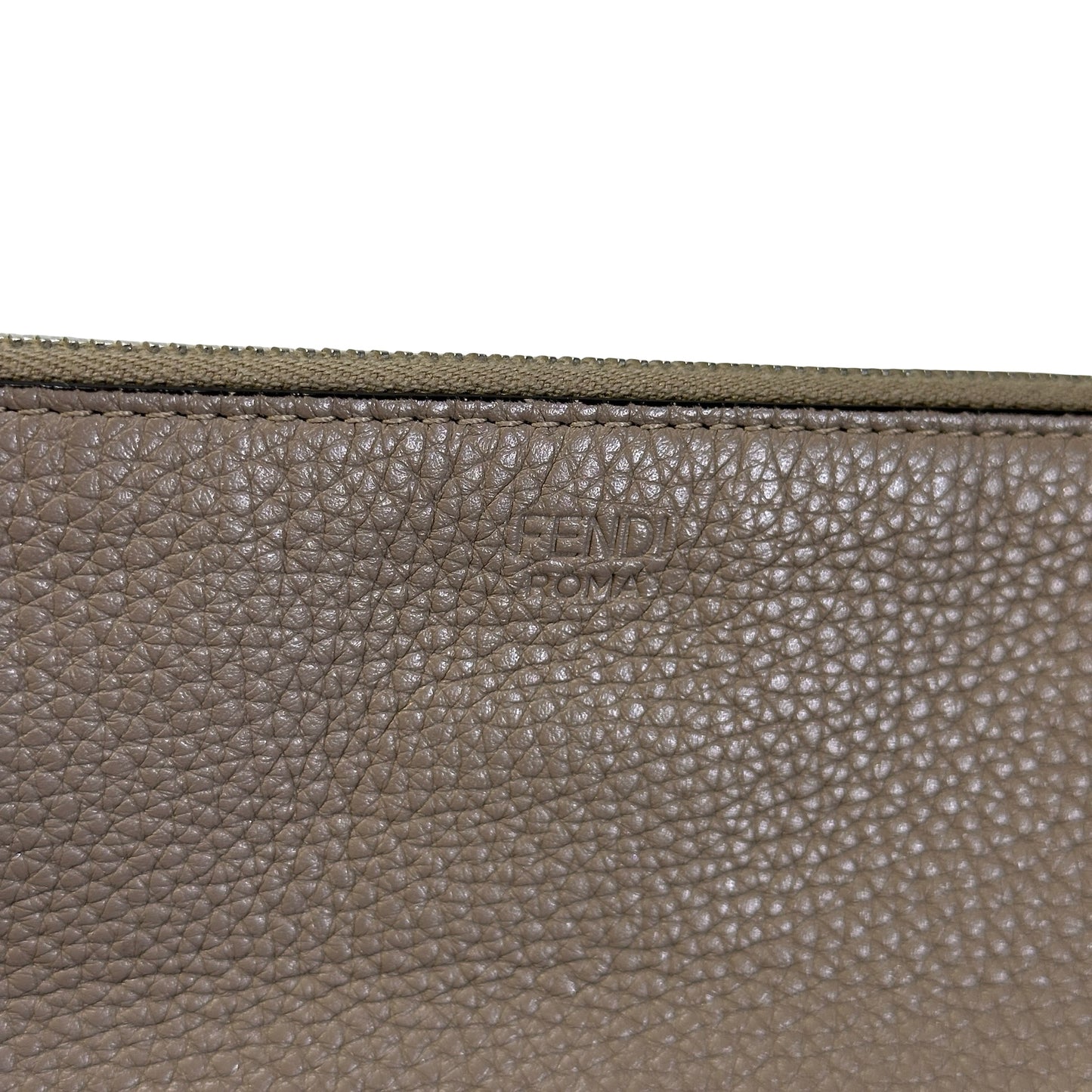 Used FENDI Leather Embroidery Banana Pouch Pouch Taupe Yellow Green PHW