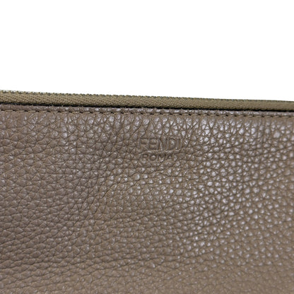 Used FENDI Leather Embroidery Banana Pouch Pouch Taupe Yellow Green PHW