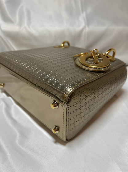 Used Dior Lady Dior Tote Bag Gold GHW