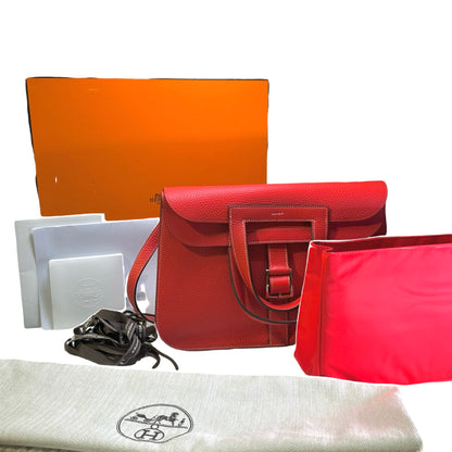 Used HERMES Clemence Halzan Shoulder Bag Red