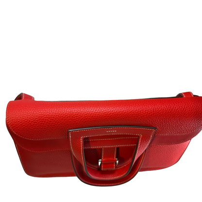 Used HERMES Clemence Halzan Shoulder Bag Red