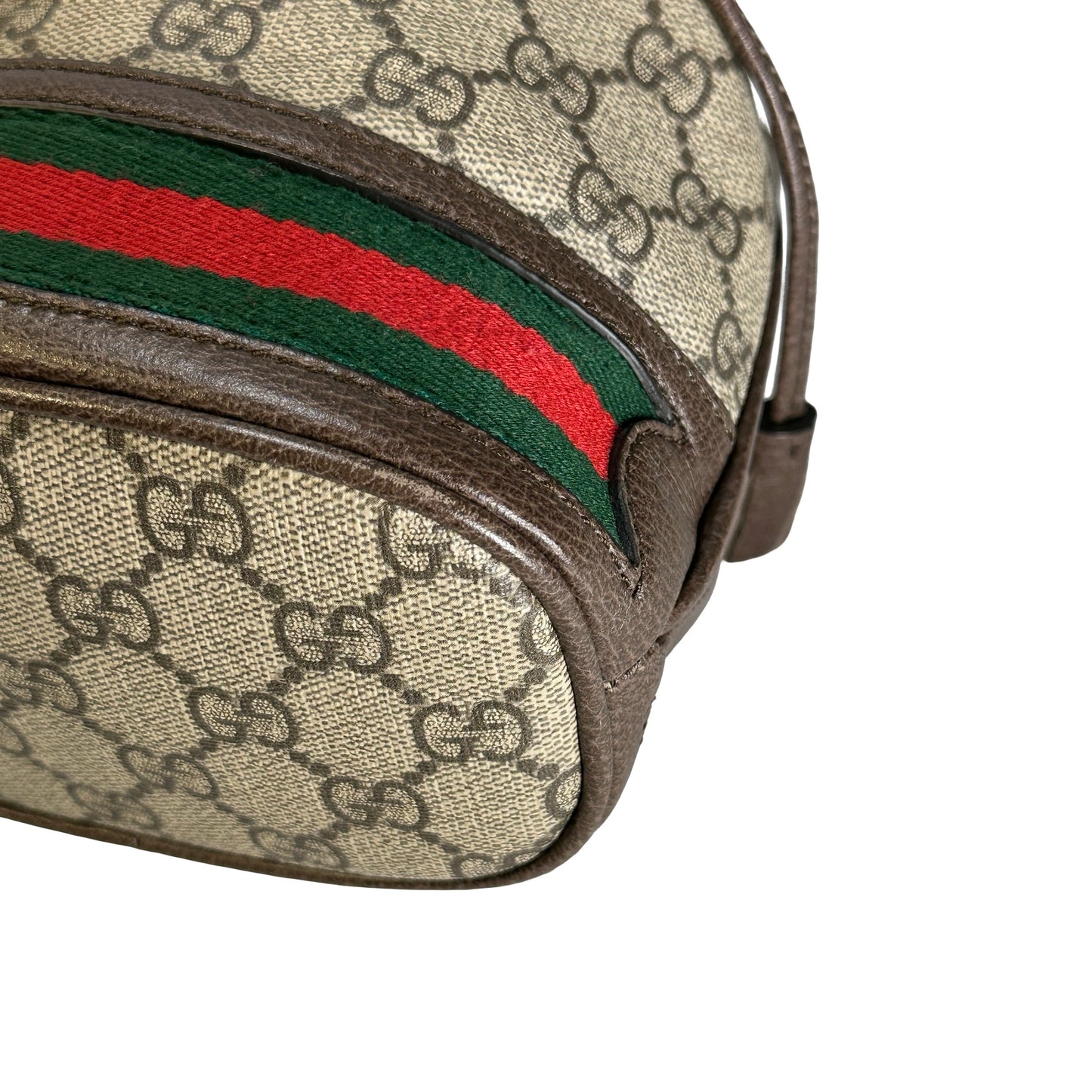 Used GUCCI GG Supreme Canvas Ophidia Bucket Bag Beige Ebony Brown， GHW