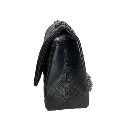 Used CHANEL Quilted Aged Calfskin 2.55 Medium Chain Shoulder Bag Black PHW