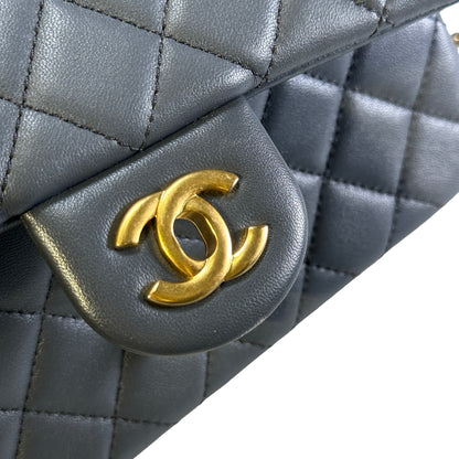 Used CHANEL Quilted Lambskin Mini Flap Bag With Gold Ball Mini Bag Grey GHW