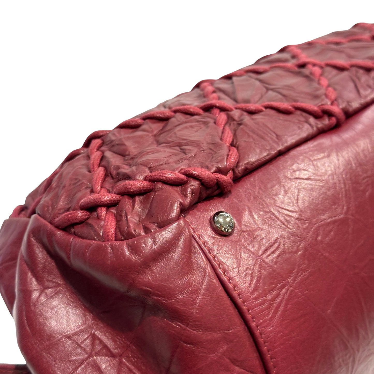 Used CHANEL Leather Quilted Tote Bag Handbag Burgundy