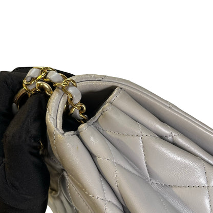 CHANEL Quilted Lambskin Flap Chain Shoulder Bag Grey GHW