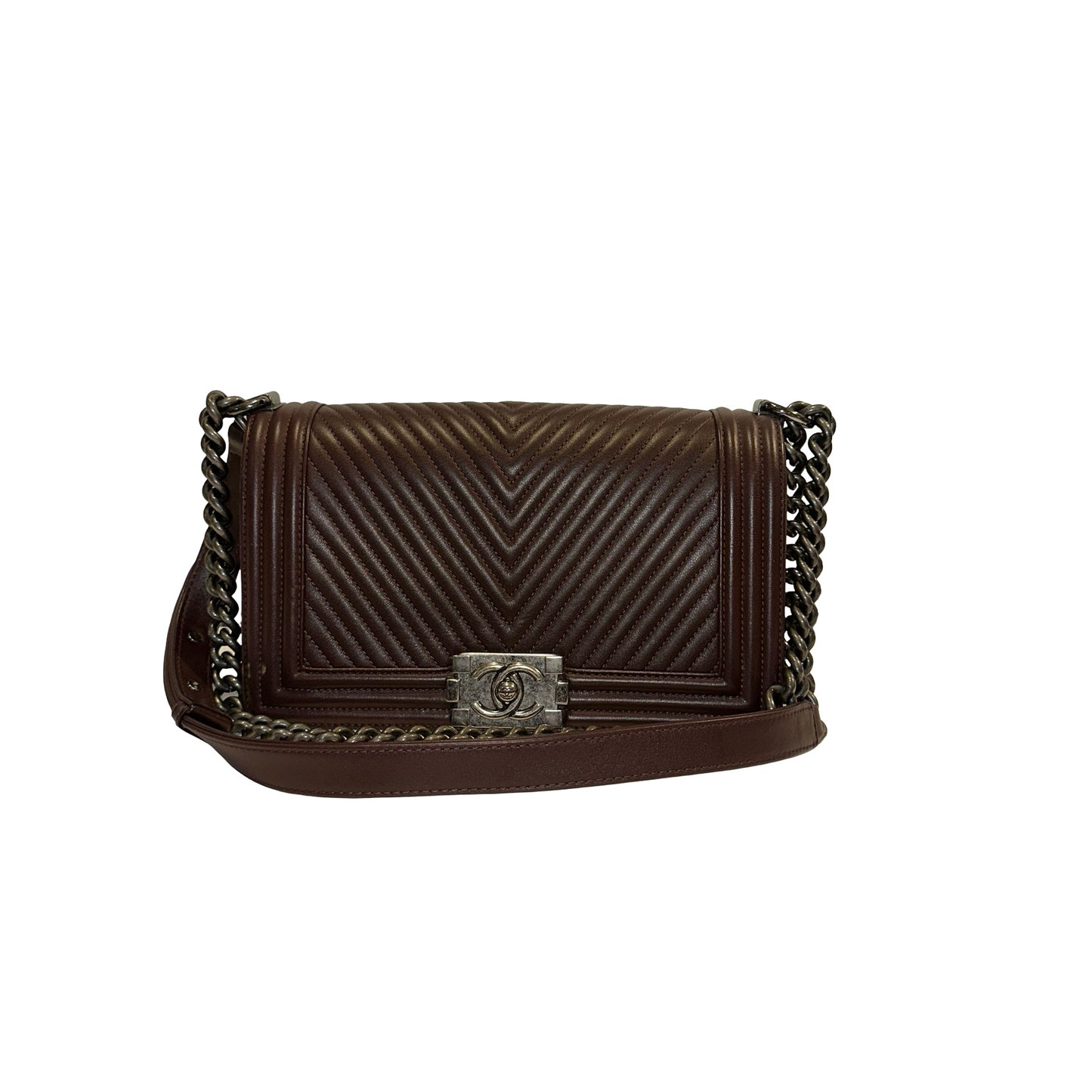 Used CHANEL Chevron Lambskin Boy Chain shoulder bag Burgundy