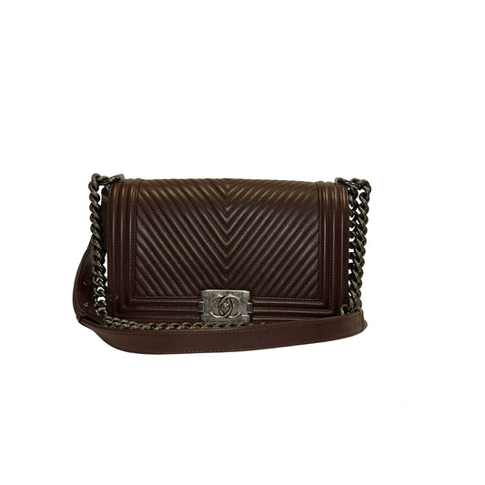 Used CHANEL Chevron Lambskin Boy Chain shoulder bag Burgundy