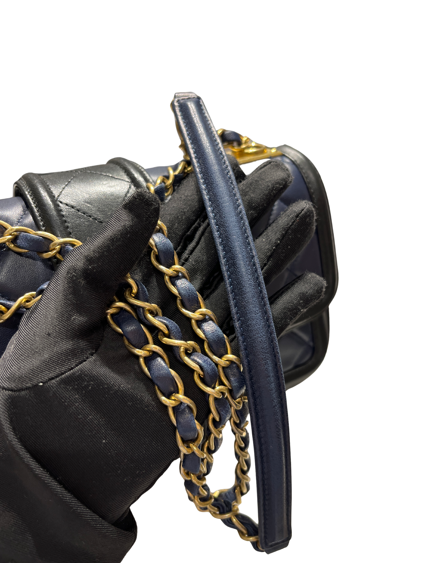 Used CHANEL Quilted Lambskin Quilted Boy Bag Chain Shoulder Bag Navy Blue Black