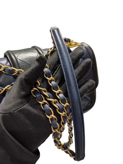 Used CHANEL Quilted Lambskin Quilted Boy Bag Chain Shoulder Bag Navy Blue Black