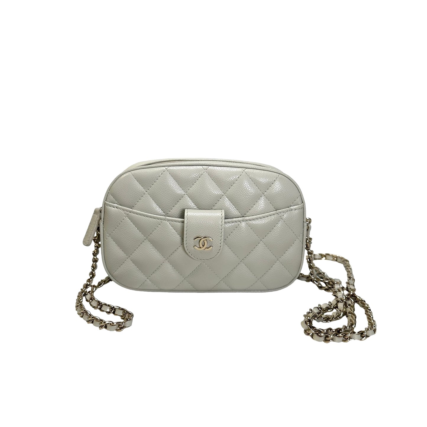 Used CHANEL Quilted Caviar Quilted Camera Bag Camera Bag Grey GHW