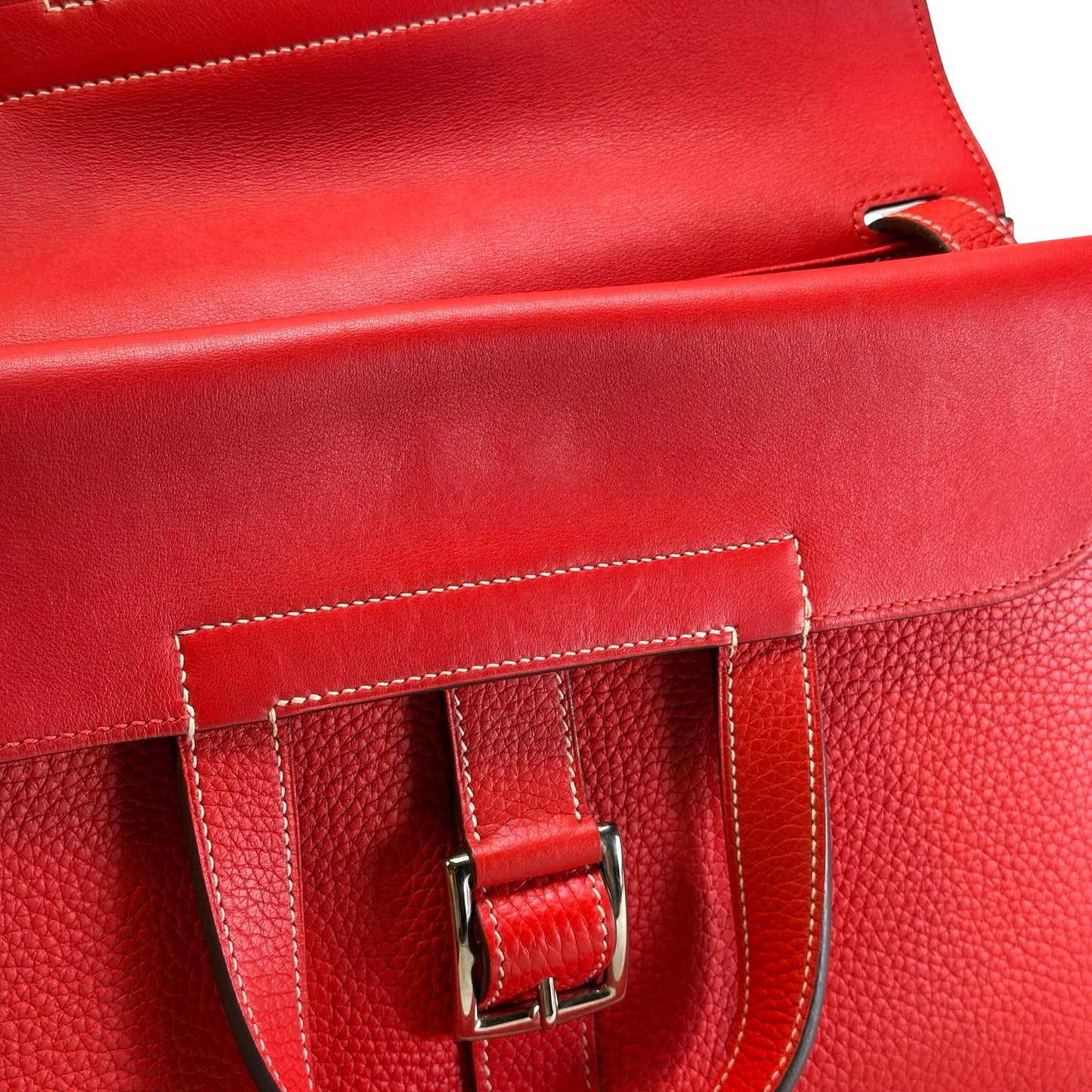 Used HERMES Clemence Halzan Shoulder Bag Red