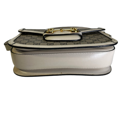Used GUCCI GG Supreme Canvas Horsebit 1955 Shoulder Bag Beige White GHW