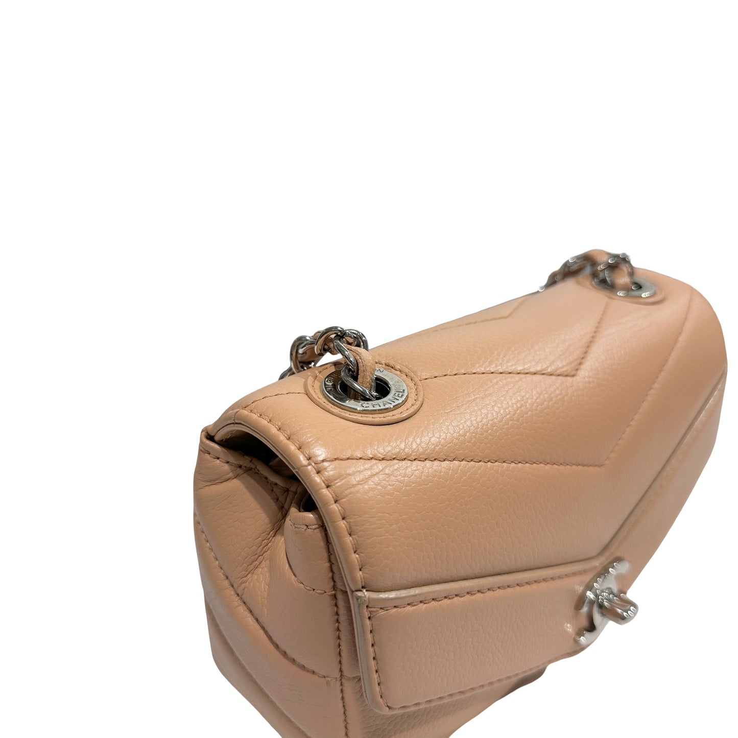 Used CHANEL Chevron Caviar Classic Flap Chain Shoulder Bag Beige