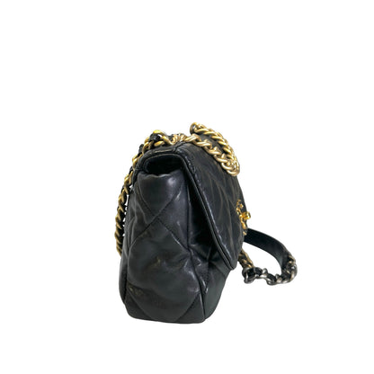 Used CHANEL Quilted Lambskin 19 Bag Shoulder Bag Black GHW