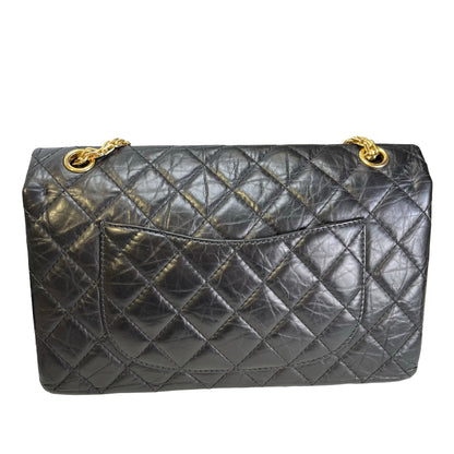 Used CHANEL Quilted Aged Calfskin 2.55 Medium Chain Shoulder Bag Black Gold