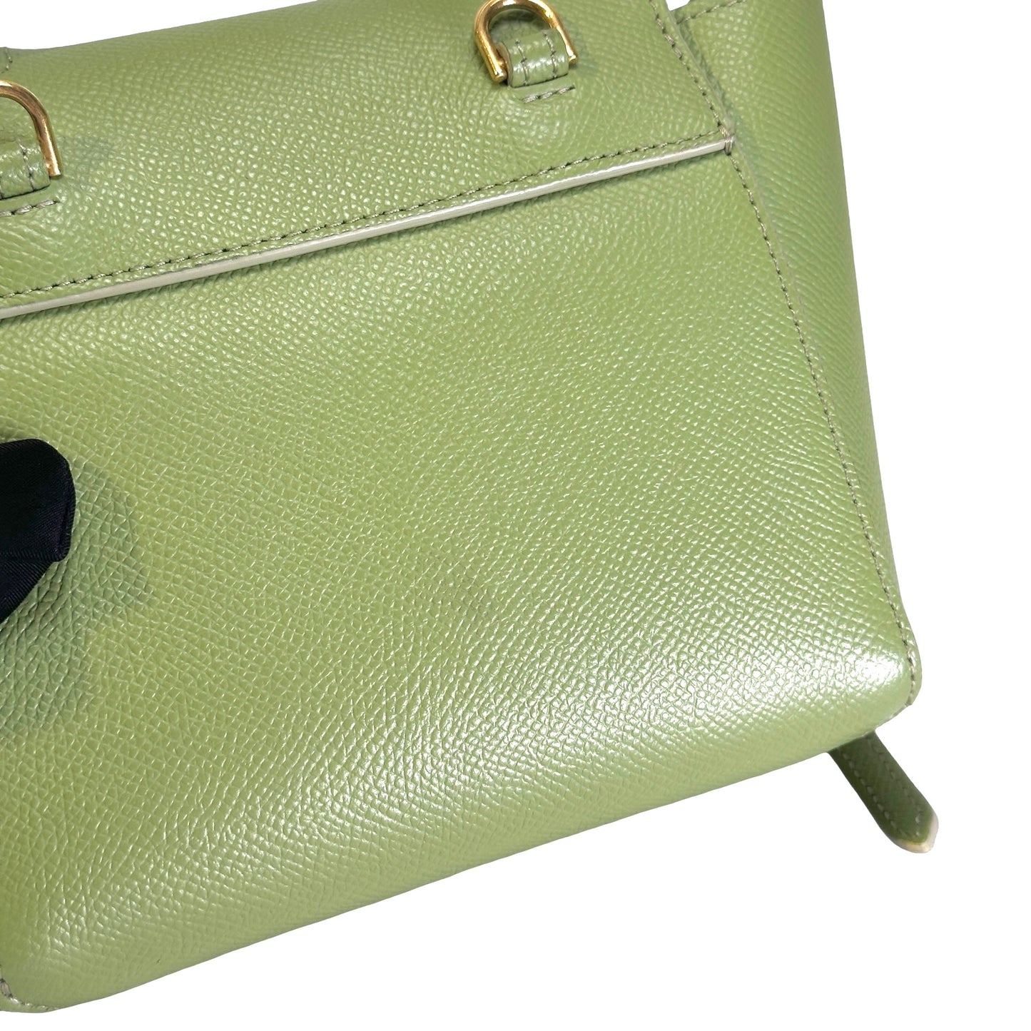 Used CELINE Grained Calfskin Pico Belt Bag Handbag Light Green