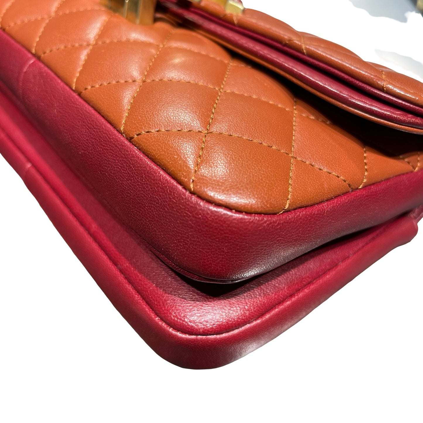 Used Chanel Classic Flap Shoulder Bag Orange GHW Red