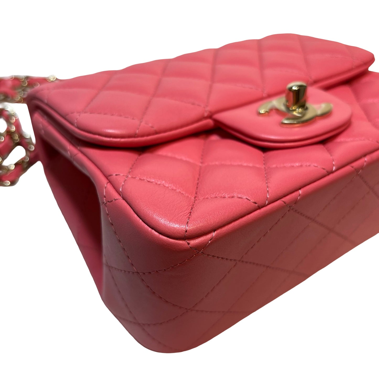 Used CHANEL Lambskin Leather Classic Flap Mini Shoulder Bag Pink GHW