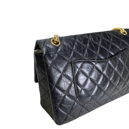Used CHANEL Quilted Aged Calfskin 2.55 Medium Chain Shoulder Bag Black Gold