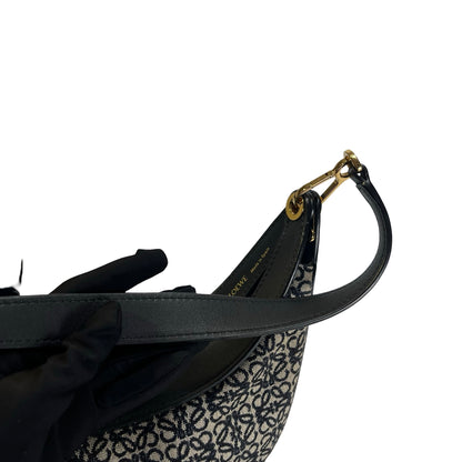 Used LOEWE Anagram Jacquard Luna Hobo Bag Navy Blue Black Beige