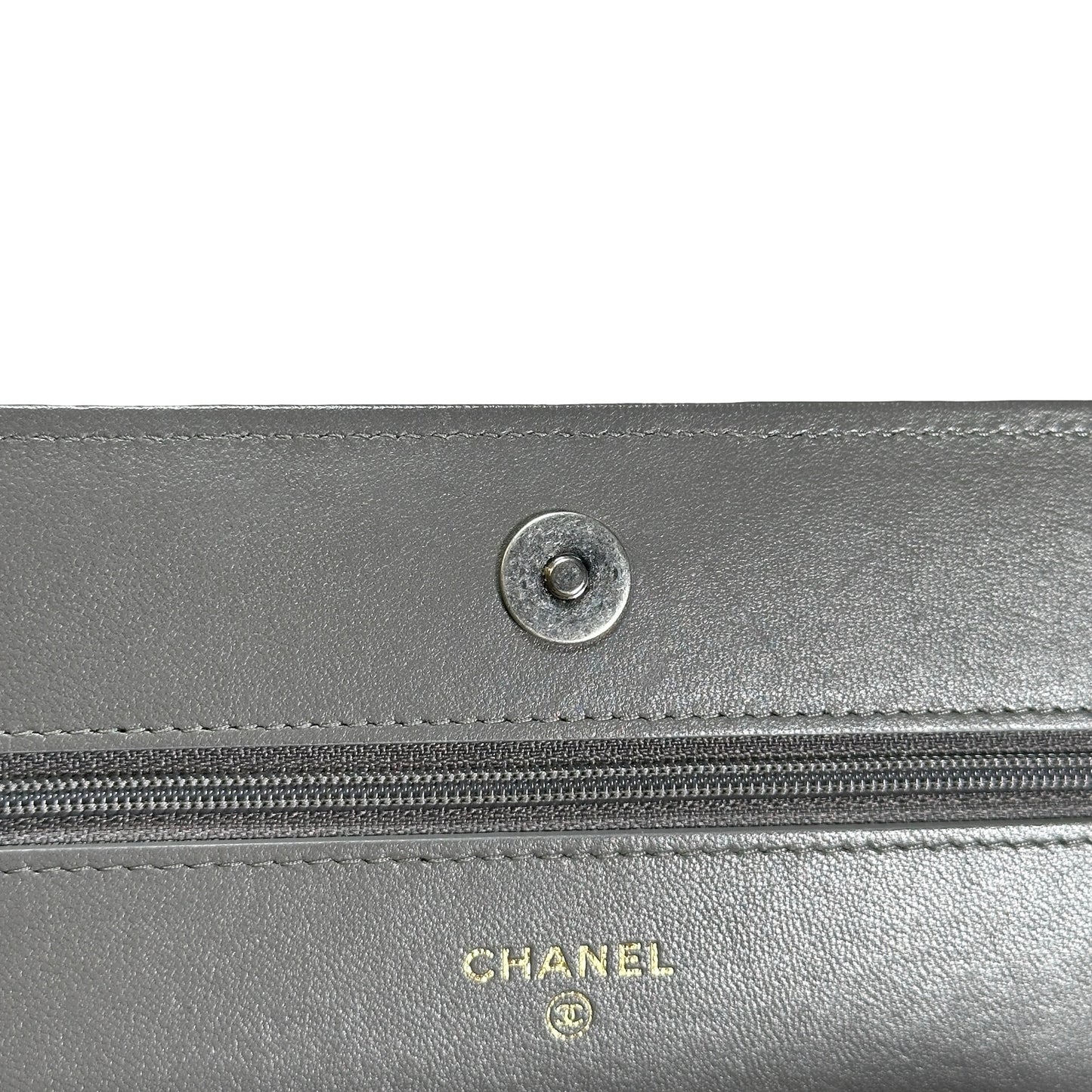 Used CHANEL Quilted Lambskin Chanel 19 Wallet On Chain Wallet on chain Grey GHW