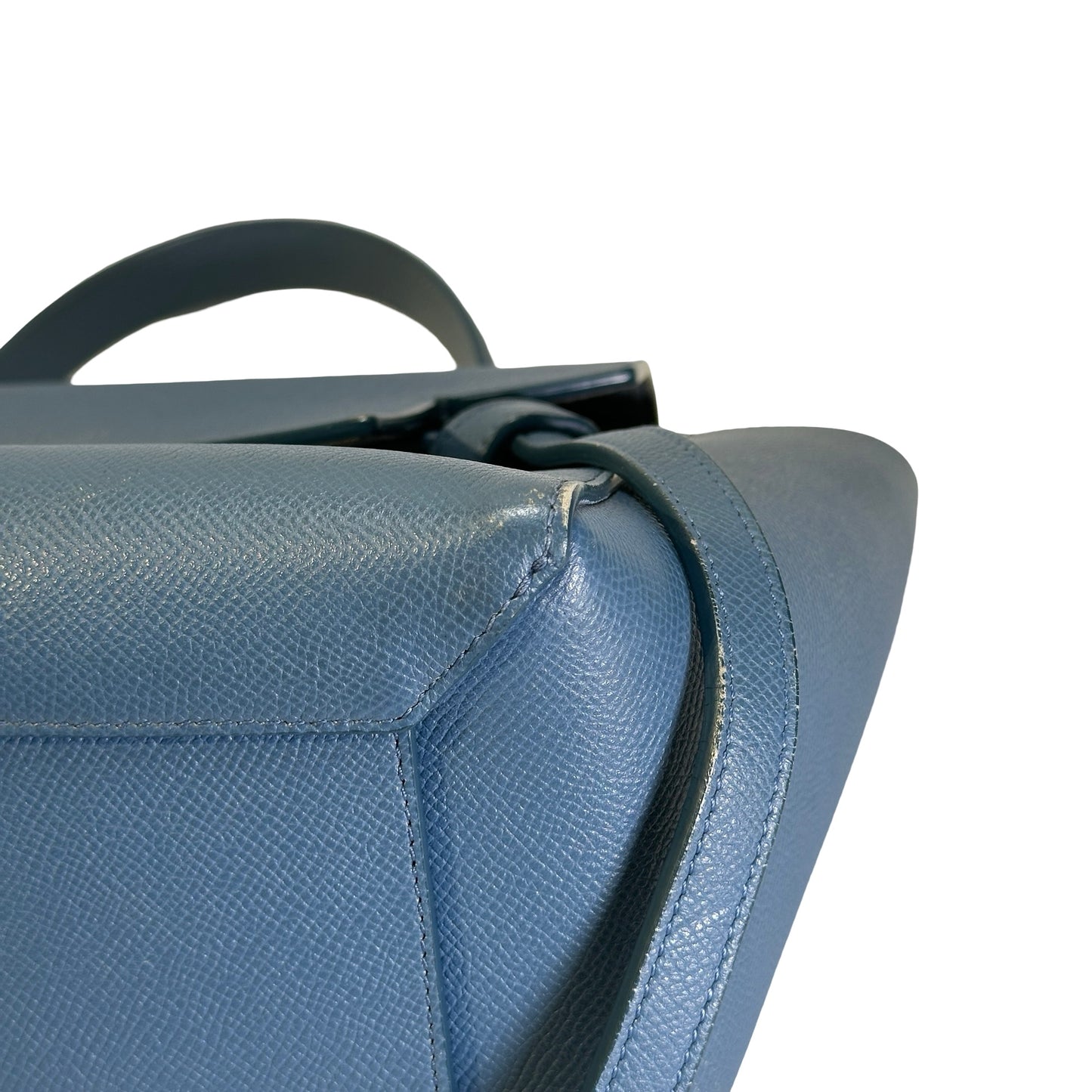 Used CELINE Grained Calfskin Nano Belt Bag Shoulder Bag Blue PHW