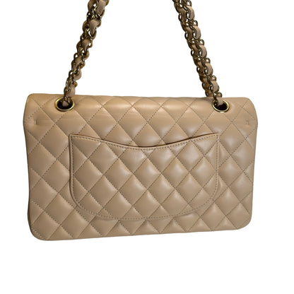 Used CHANEL Lambskin Classic Flap 25cm Chain shoulder bag Beige GHW