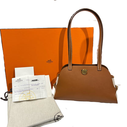Unused Hermès Swift leather Canvas SAC TABLIER SELLIER Shoulder Bag Brown GHW