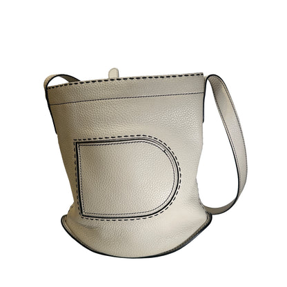 Used DELVAUX Leather Pebbled leather Pin Daily Cross body bag White PHW