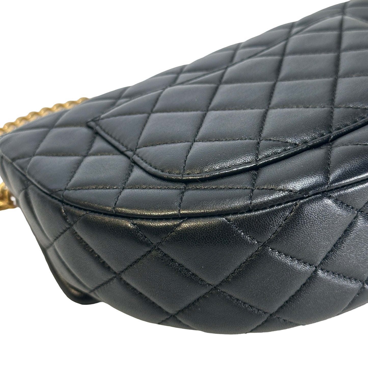 Used CHANEL Quilted Lambskin Quilted Crossbody Crossbody Bag Black Gold