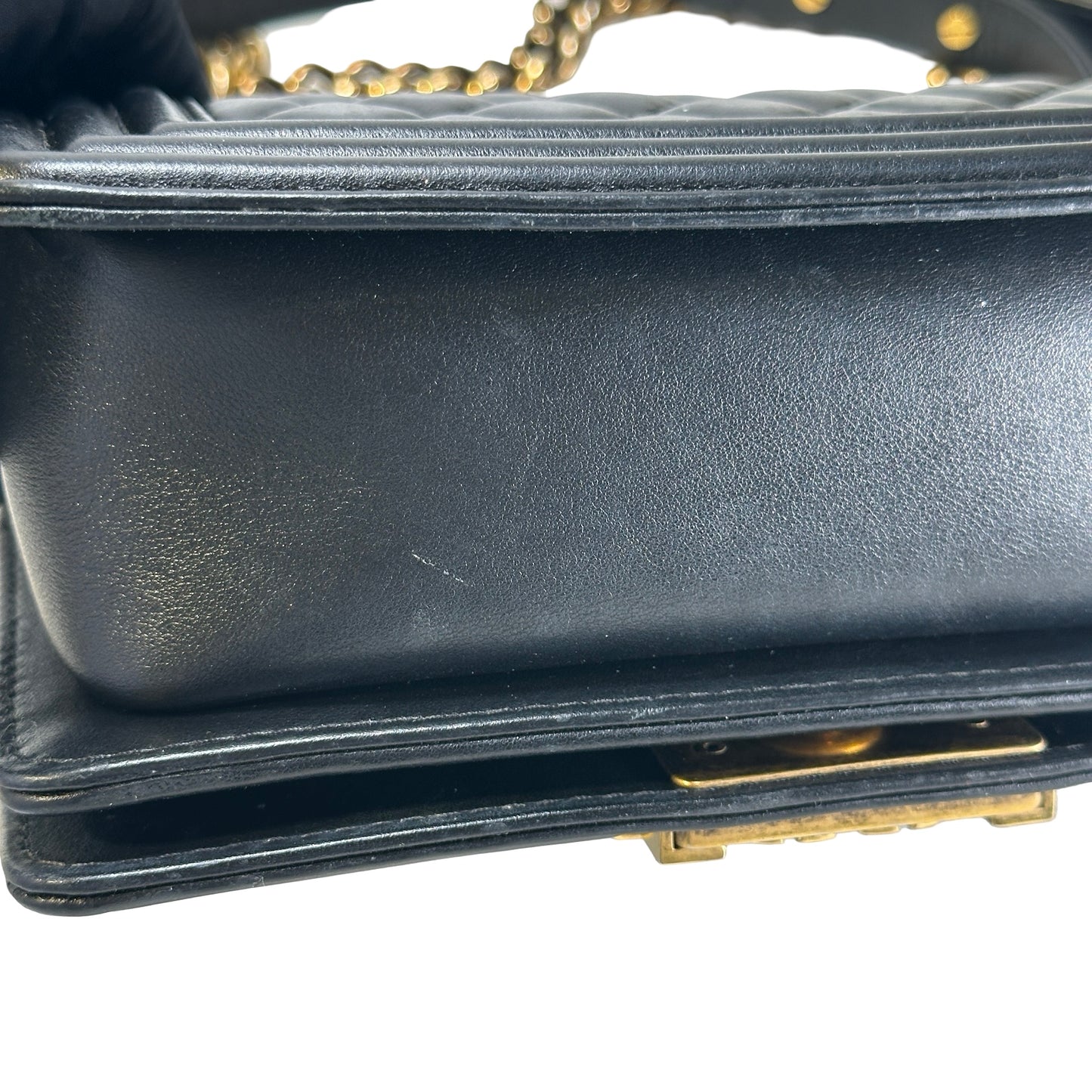 Used CHANEL Lambskin Boy 20 Shoulder Bag Black GHW