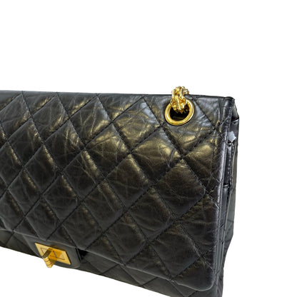 Used CHANEL Quilted Aged Calfskin 2.55 Medium Chain Shoulder Bag Black Gold
