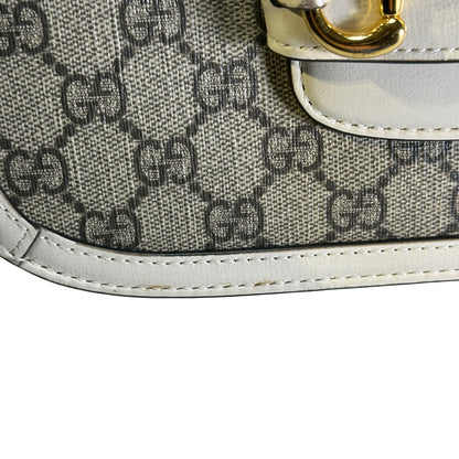 Used GUCCI GG Supreme Canvas Horsebit 1955 Shoulder Bag Beige White GHW