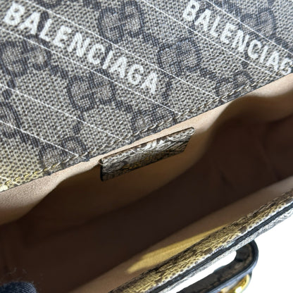 Used BALENCIAGA X GUCCI BB Monogram Hacker Project Horsebit 1955 Small Bag Shoulder Bag Beige Ebony Gold