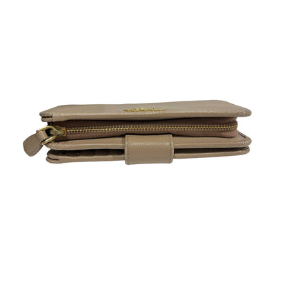 Used PRADA Saffiano Saffiano Leather Medium Bifold Wallet Wallet Beige GHW