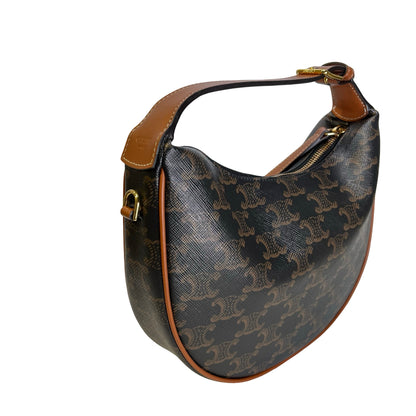 Used CELINE Calfskin Leather Ava Shoulder Bag Brown Tan