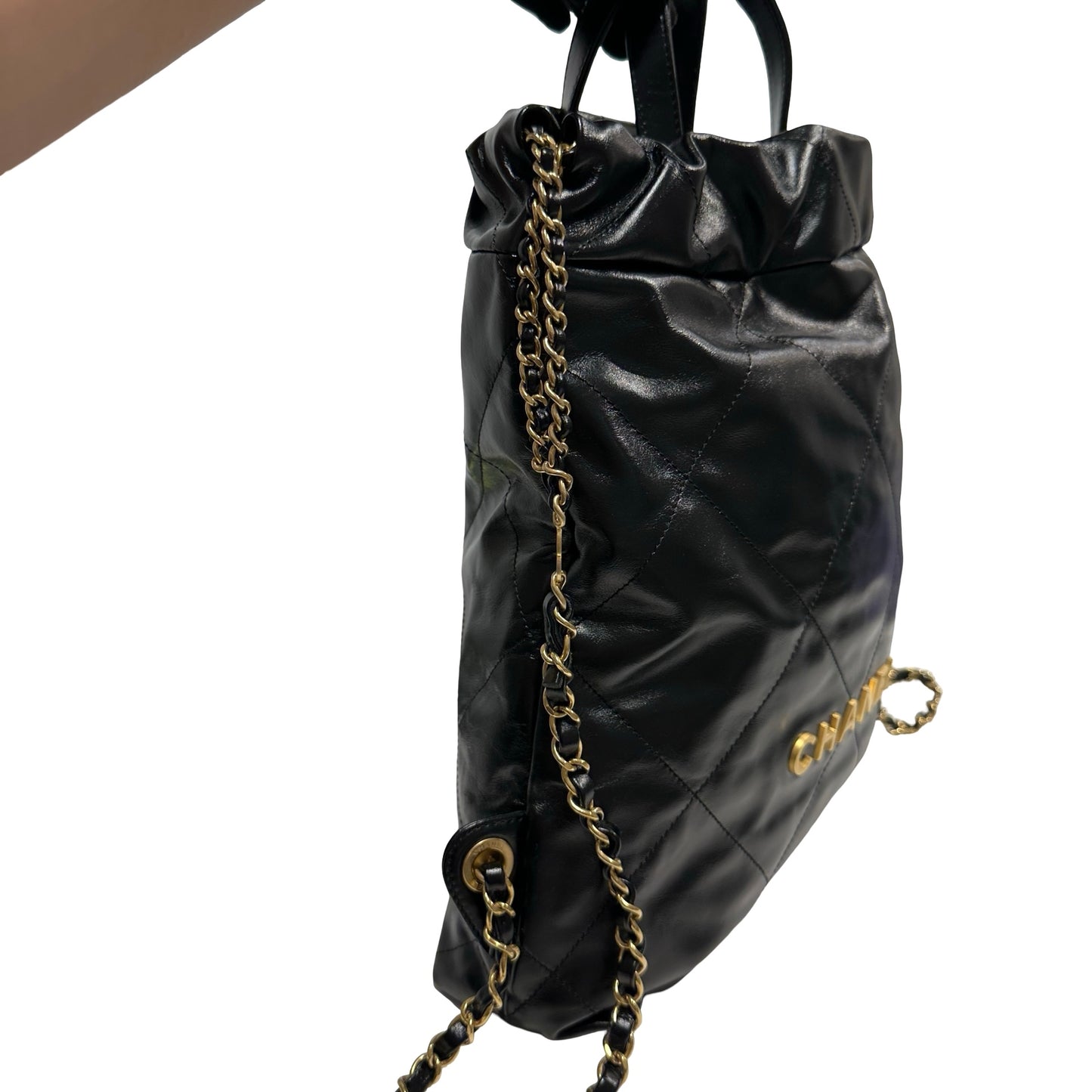 Used CHANEL Quilted Calfskin 22 Backpack Backpack Black Gold