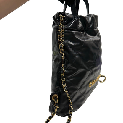 Used CHANEL Quilted Calfskin 22 Backpack Backpack Black Gold
