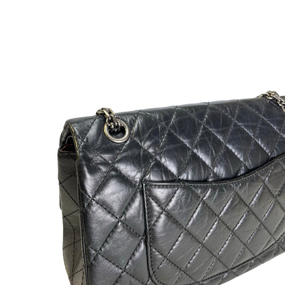 Used CHANEL Quilted Aged Calfskin 2.55 Medium Chain Shoulder Bag Black PHW