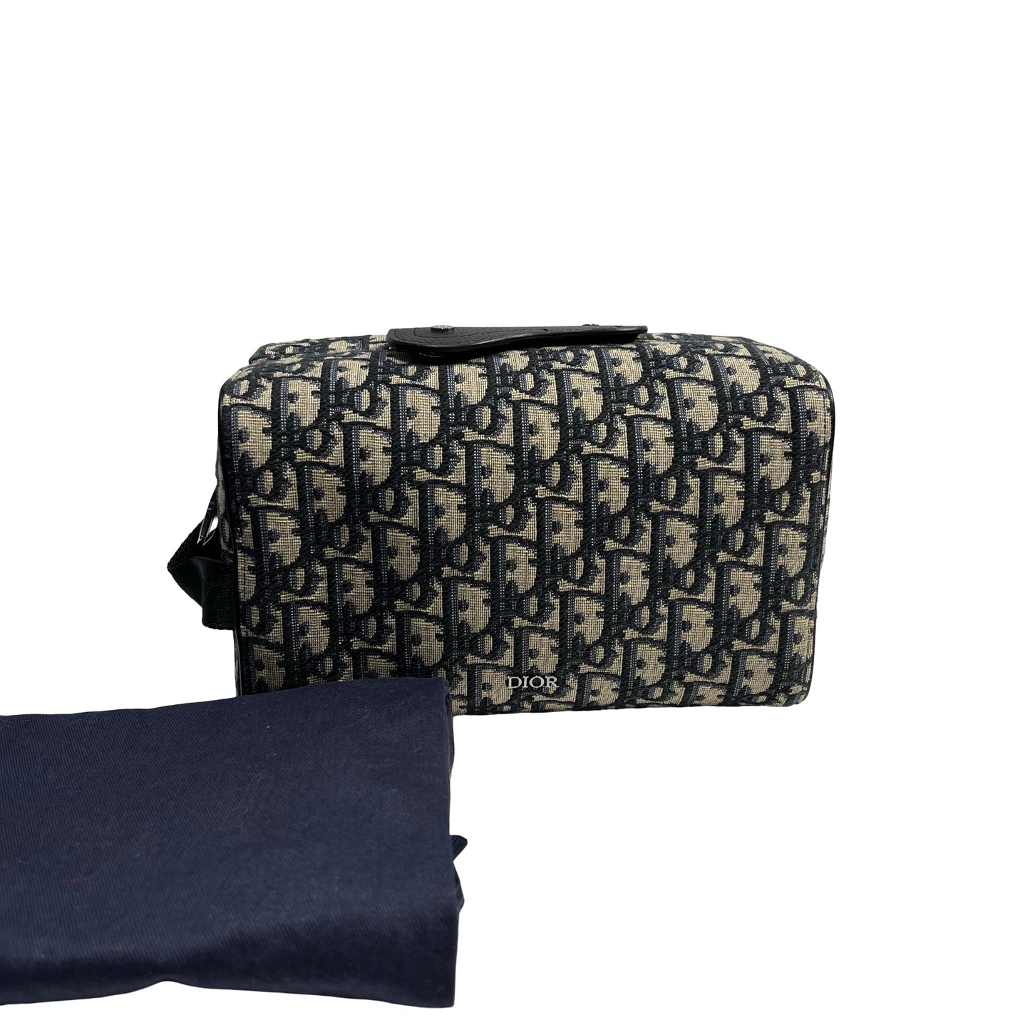 Brand New DIOR Oblique Jacquard Lingot 22 Pouch Navy Beige