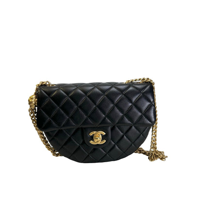 Used CHANEL Quilted Lambskin Quilted Crossbody Crossbody Bag Black Gold