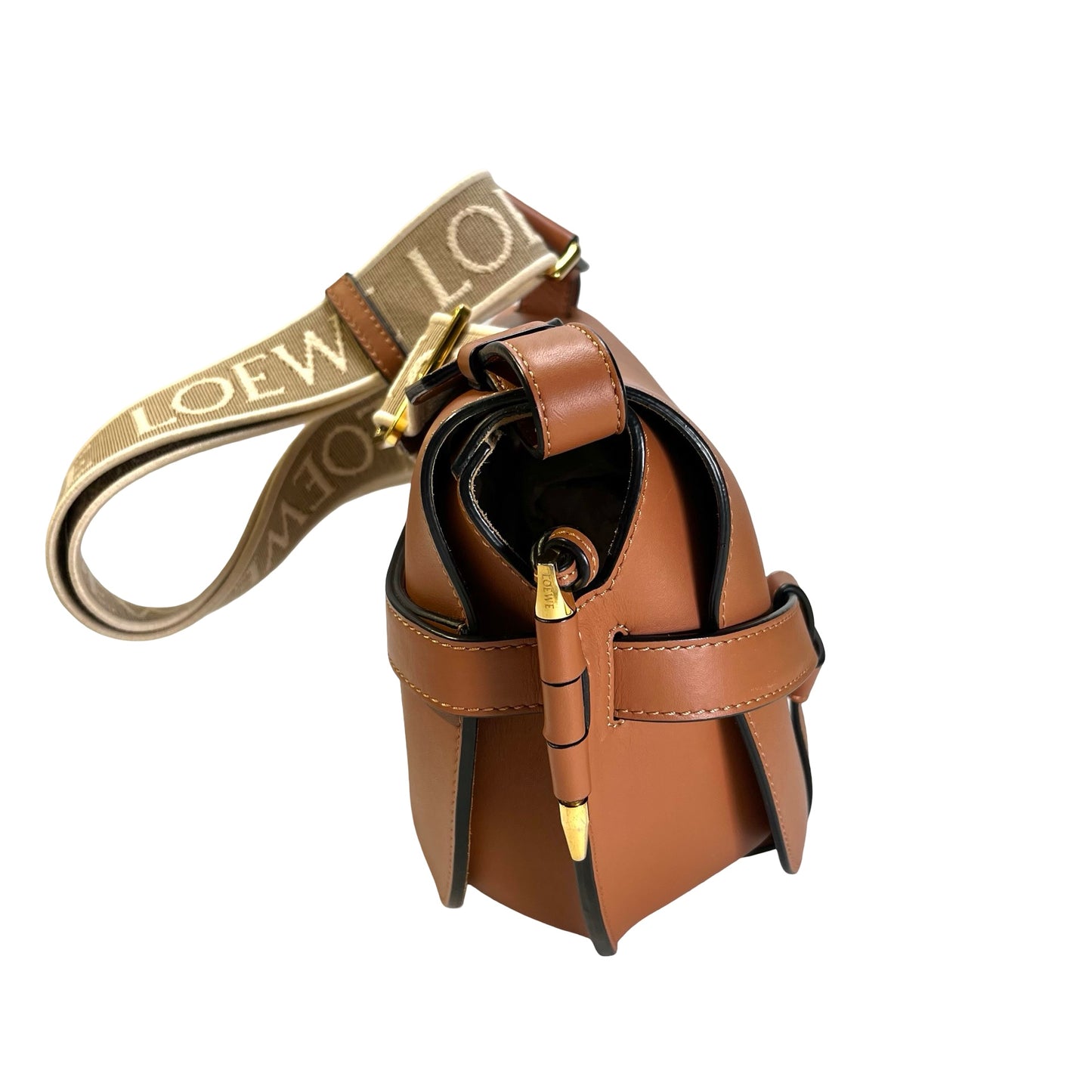 LOEWE Calfskin Leather Gate Cross Body Bag Tan Brown