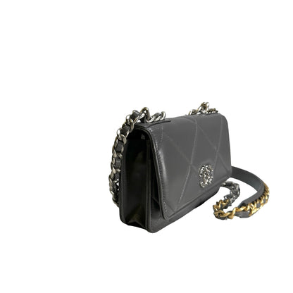 Used CHANEL Quilted Lambskin Chanel 19 Wallet On Chain Wallet on chain Grey GHW