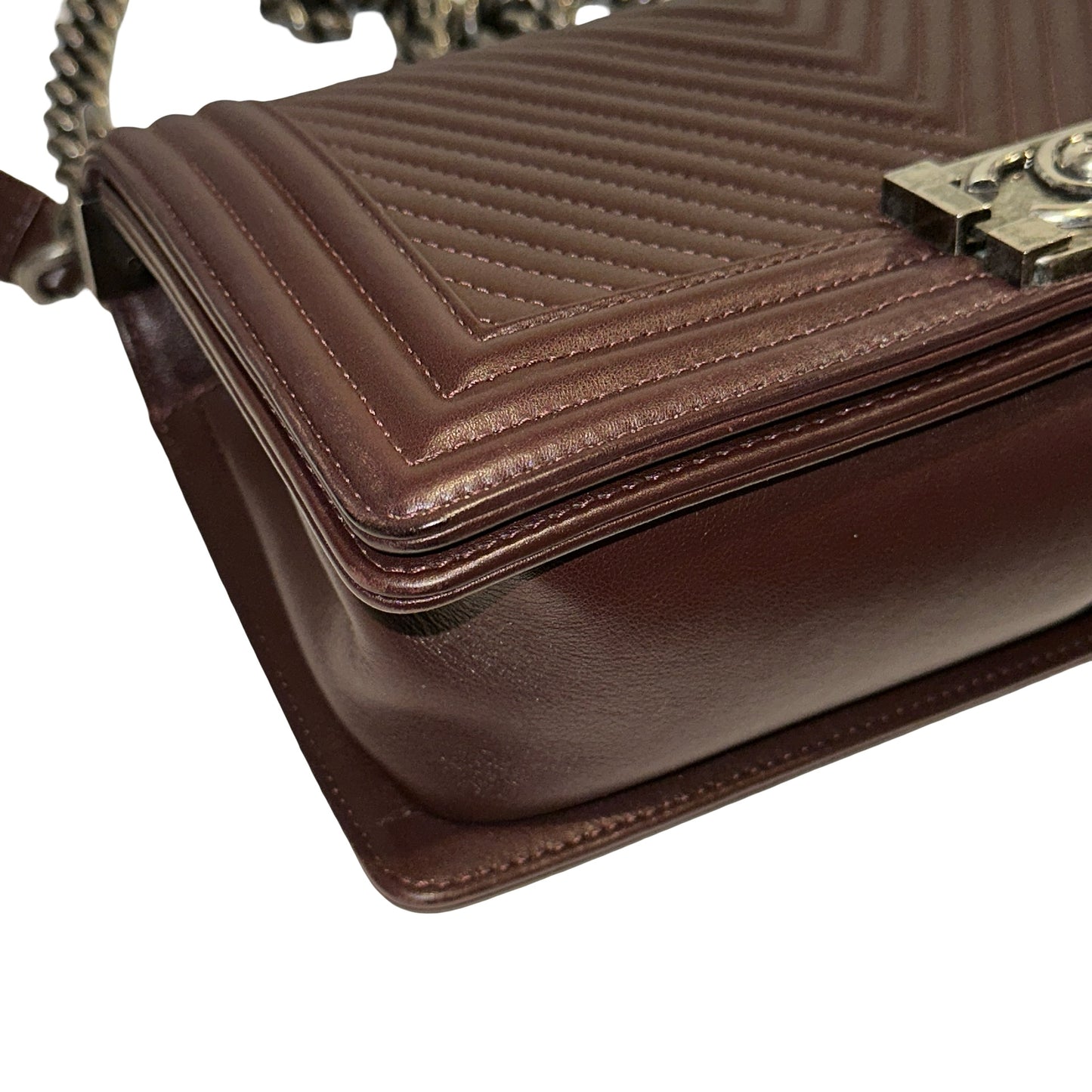 Used CHANEL Chevron Lambskin Boy Chain shoulder bag Burgundy