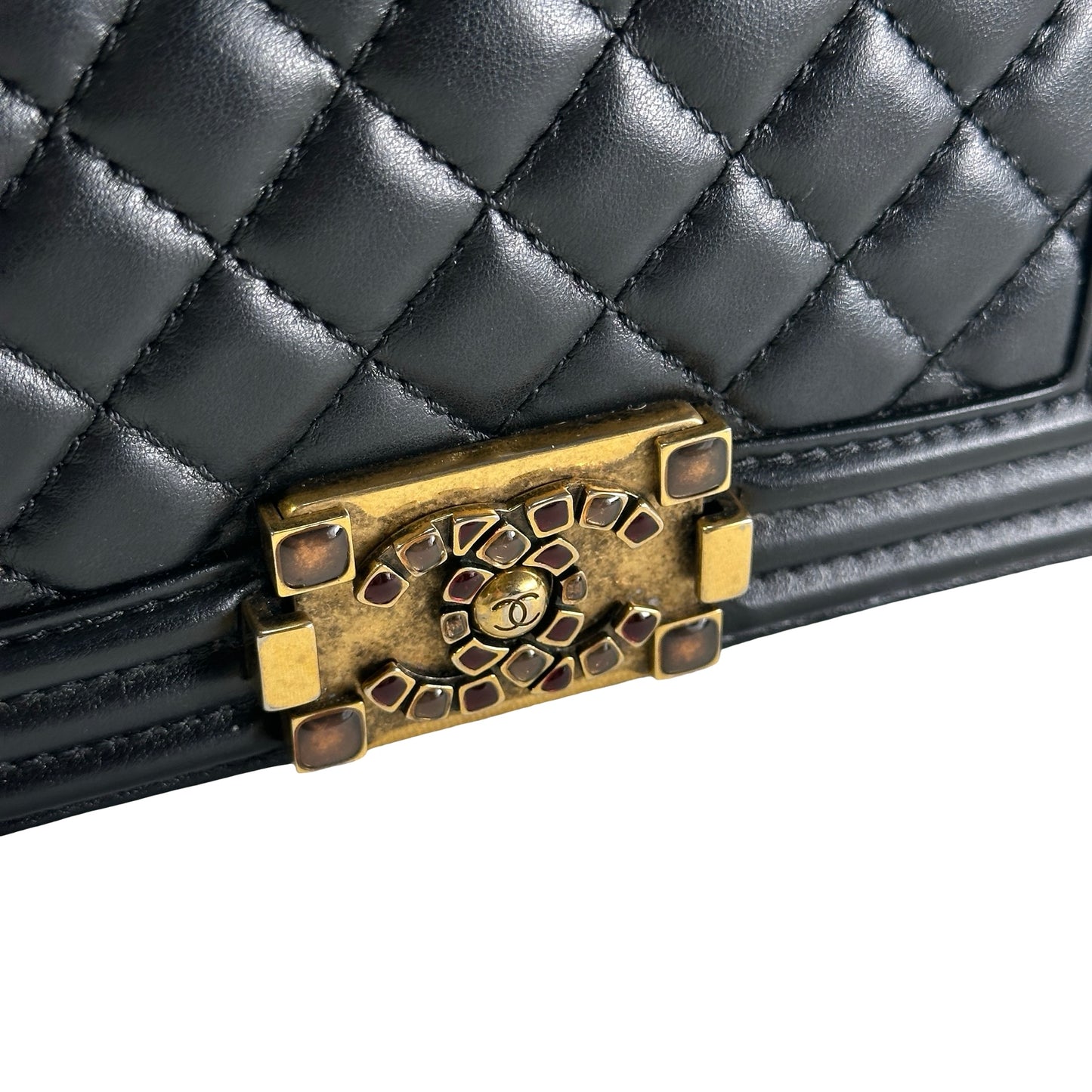 Used CHANEL Lambskin Boy 20 Shoulder Bag Black GHW
