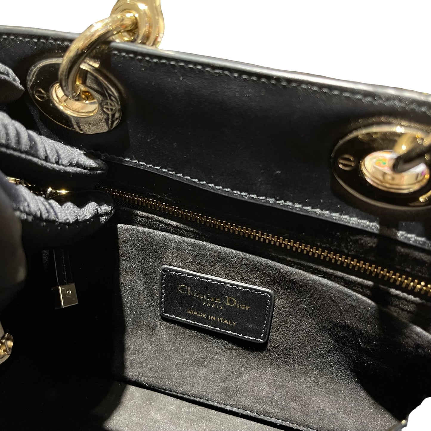 Used Dior Lambskin Leather Lady Dior Tote Bag Black GHW