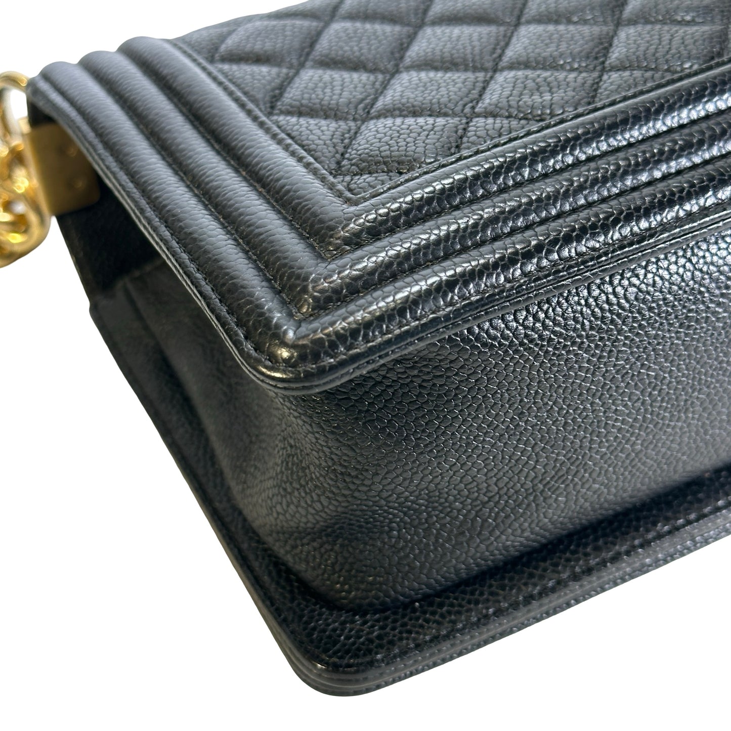 Used CHANEL Caviar Quilted Boy Chain Shoulder Bag Black